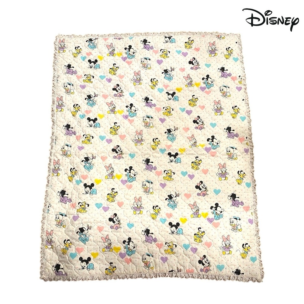 Vintage USA Made 1984 Walt Disney Babies Mickey Minnie Mouse Crib Blanket 34x44
